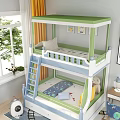 Kids Colorful Bunk Bed Design With Green Blue Frame Ladder Patterned Mattress And Stuffed Bear
