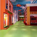 Colorful Indoor Corridor For Children's Potential Development With Lanterns And Storefronts