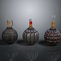 Three Hand Grenades With Ribbed Metal Shells And Safety Pins As Weapons
