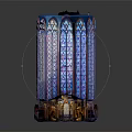 Cartoon Scene Of Gothic Architectural Structure With Vibrant Stained Glass Windows And Pointed Arches