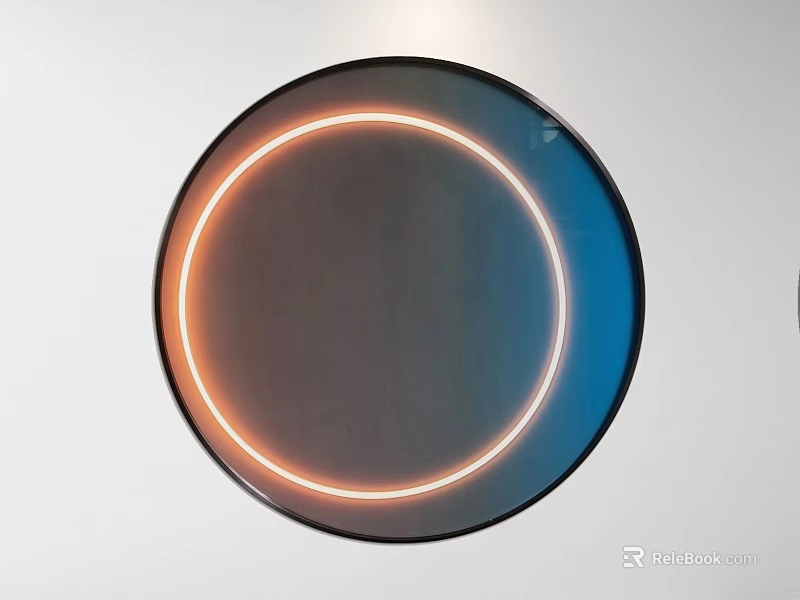Circular Illuminated Mirror With LED Light Ring And Orange Blue Gradient On Wall 3d model 