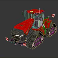 Red Tracked Agricultural Vehicle With Cab And Warning Stripes For Farming