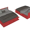 Red Wooden Pallet Double Bed Frame With Gray Comforter And White Pillows 3d model