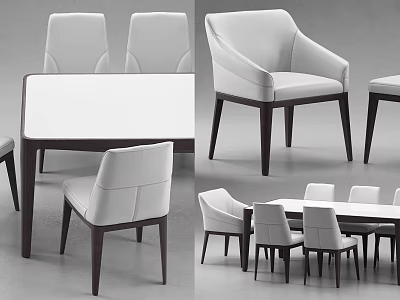 Modern White Dining Table Set With Stylish White Chairs And Dark Wooden Legs 3d model