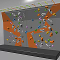 Kids Playground Climbing Wall With Colorful Holds On Orange And White Wall And Base Platform