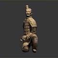 Ancient Terracotta Warrior Sculpture in Kneeling Archer Pose With Detailed Armor Design