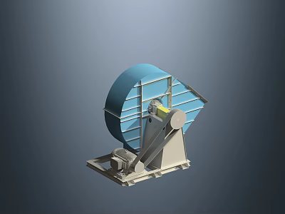 Industrial Rotating Drum Equipment With Blue Casing Steel Frame And Mechanical Drive System 3d model