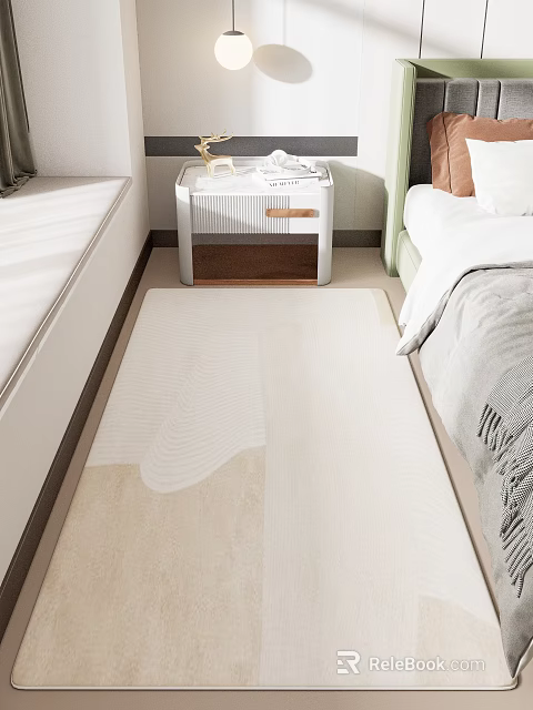 Modern Bedroom Interior With Soft Neutral Rug Wooden Nightstand And Cozy Bed Design 3d model 