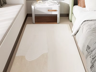 Modern Bedroom Interior With Soft Neutral Rug Wooden Nightstand And Cozy Bed Design 3d model