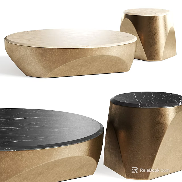 Elegant Modern Coffee Table With Round Marble Top And Sculptural Gold Base Design 3d model 
