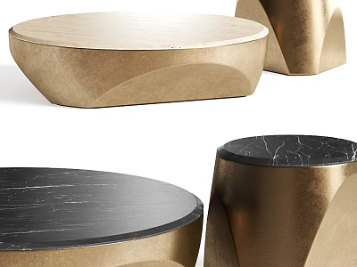 Elegant Modern Coffee Table With Round Marble Top And Sculptural Gold Base Design 3d model