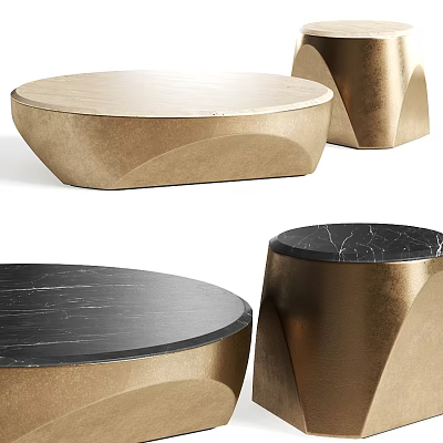 Elegant Modern Coffee Table With Round Marble Top And Sculptural Gold Base Design 3d model