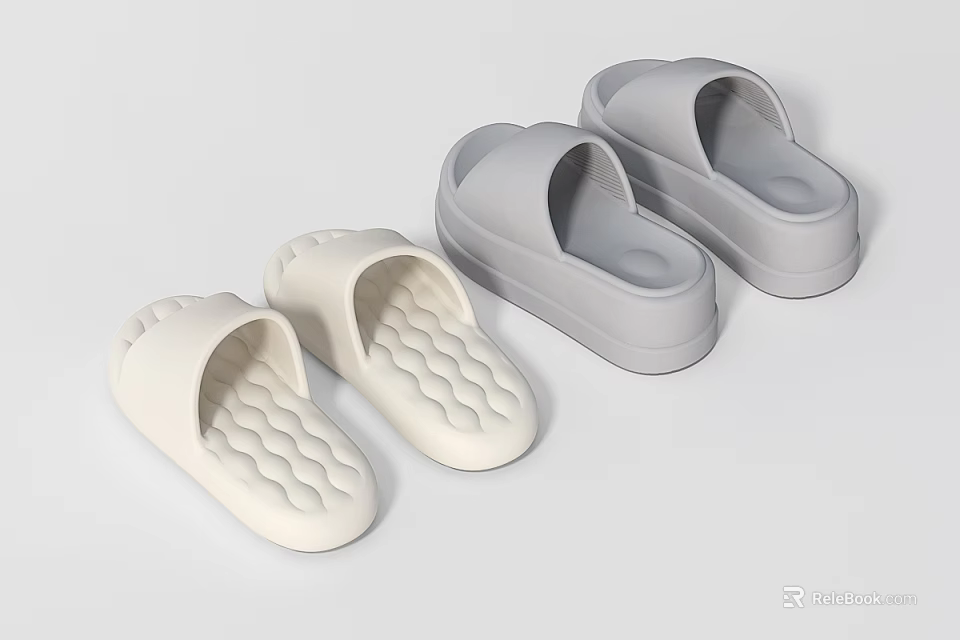 Comfortable Home Slippers In White And Gray With Textured Soles For Daily Wear 3d model 