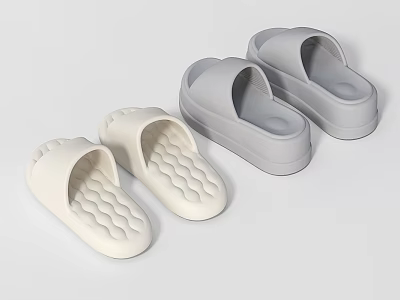 Comfortable Home Slippers In White And Gray With Textured Soles For Daily Wear 3d model