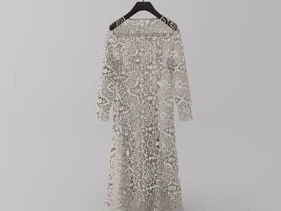 Elegant Off Shoulder Long Sleeve Lace Dress With Floral Pattern Design 3d model