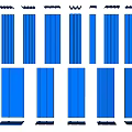 Blue Building Components with Various Lengths and Widths Slats and Boards Neatly Arranged