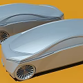 Two Futuristic Silver Concept Cars With Sleek Design On Orange Background