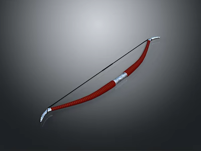 Red Bow Weapon 3D Model With Silver Parts In Gray Gradient Background 3d model