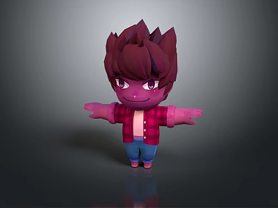 Stylized Cartoon Man With Spiky Red Hair Red Plaid Shirt Blue Jeans And Arms Outstretched 3d model