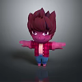 Stylized Cartoon Man With Spiky Red Hair Red Plaid Shirt Blue Jeans And Arms Outstretched