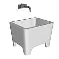 White Square Stand Sink With Wall Mounted Chrome Faucet And Legs