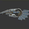 Futuristic Spaceship With Blue And White Exterior Detailed Structure Wings Engine Parts And Orange Accents