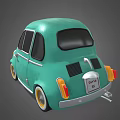 Teal Vintage Small Car with Round Headlights Black Windows and Yellow Rims