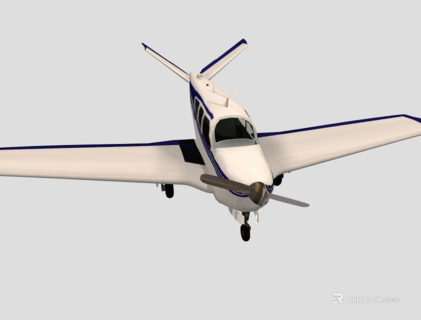 White And Blue Passenger Plane With Propeller Cockpit Windows And Single Engine 3d model 