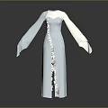 Elegant Modern Long Dress With Light Blue Color Flared Sleeves And Ruffled Trim