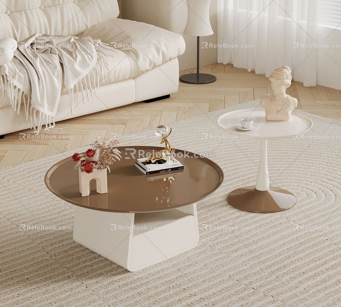 Cream wind coffee table sofa floor lamp ornaments 3d model