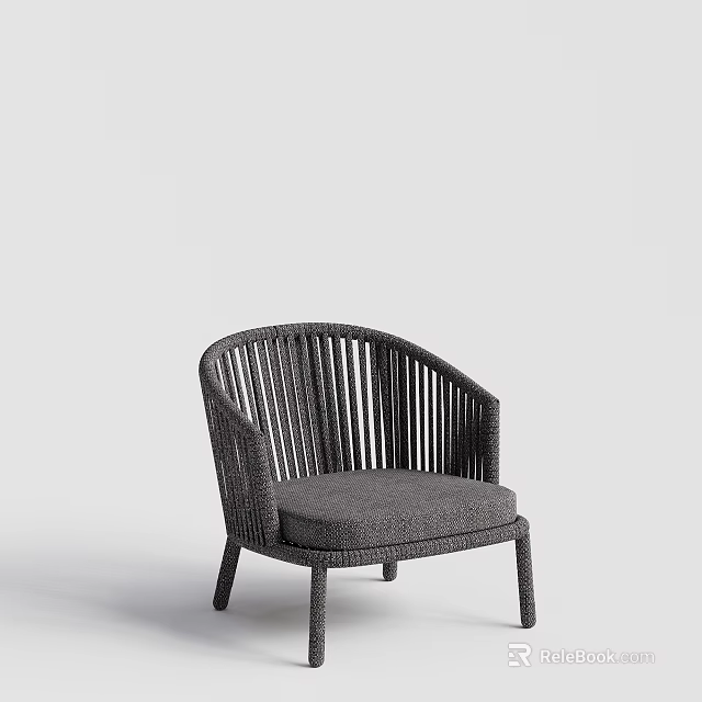 Gray Wicker Leisure Chair With Curved Backrest And Cushioned Seat Modern Design 3d model 
