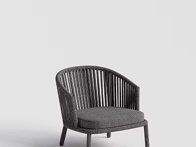 Gray Wicker Leisure Chair With Curved Backrest And Cushioned Seat Modern Design 3d model
