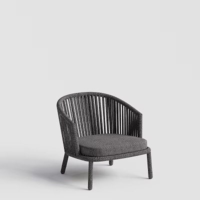 Gray Wicker Leisure Chair With Curved Backrest And Cushioned Seat Modern Design 3d model