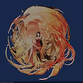 Phoenix Themed Game and Movie Character in Red Outfit With Flowing Flaming Feathers