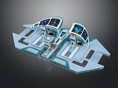 Futuristic Computer Workstation Console With Dual Interactive Screens And Design Features 3d model