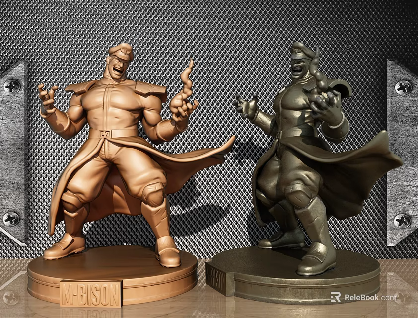 Detailed Character Sculptures With Capes And M BISON Bases In Bronze And Dark Finishes 3d model 