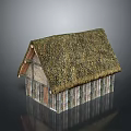 Traditional Cottage Structure With Thatch Roof And Wooden Striped Walls
