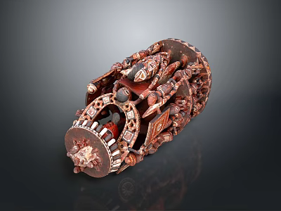 Reddish Brown Handcrafted Decorative Piece With Intricate Carved Patterns And Hollowed Design 3d model