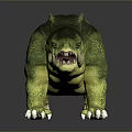 Spiked Fierce Prehistoric Creature With Green Yellow Body Thick Legs And Large Tusks