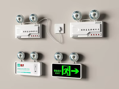 Essential Fire Safety Equipment Including Smoke Detectors And Emergency Exit Signs 3d model