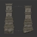 Ancient Stone Architectural Towers With Weathered Surface And Multi Tiered Arched Decorations