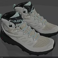 Salomon Beige High Top Outdoor Shoes With Light Blue Laces Mesh Upper And Black Sole