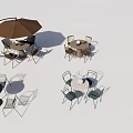 Stylish Dining Chairs With Various Designs And Metal Frames For Table Sets Including Umbrella 3d model