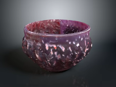 Elegant Purple Glass Bowl With Intricate Patterns And Textured Surface For Home Furniture 3d model