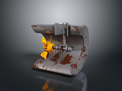 Rusty Metal Machinery Part Featuring Yellow Component And Worn Surface 3d model