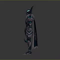 Elaborate Fantasy Warrior Character With Horned Helmet Blue Glowing Accents And Dark Cape
