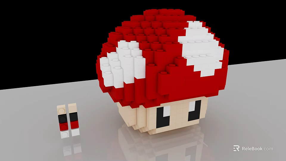 Cute Red And White Mushroom Shaped Building Block Figure With Eyes And Small Shoes 3d model 