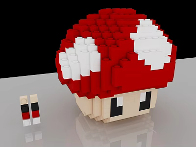 Cute Red And White Mushroom Shaped Building Block Figure With Eyes And Small Shoes 3d model