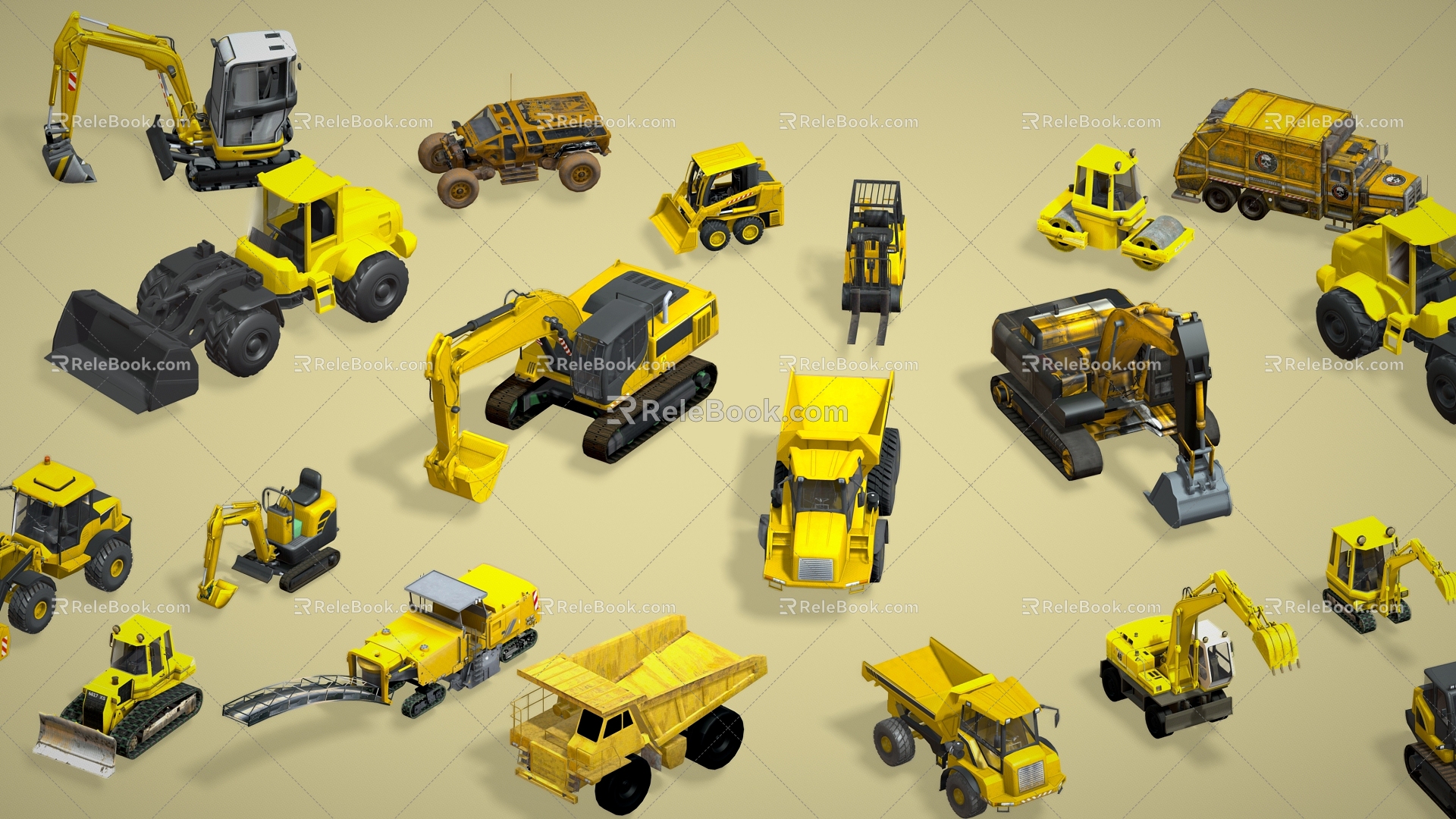 Engineering truck crane crane loader truck forklift cartoon car transporter 3d model