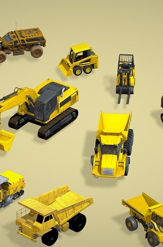 Engineering truck crane loader truck forklift cartoon car transporter 3d model